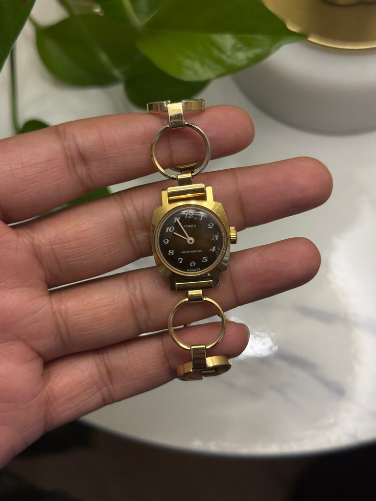 Timex Gold Vintage Unique Bracelet Watch With Chocolate Dial Womens